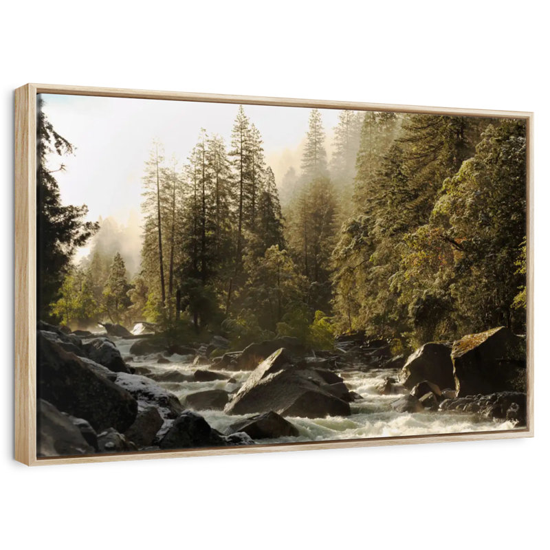 Rivière Yosemite Merced, Cadre flottant en bois naturel, 31 po x 21 po