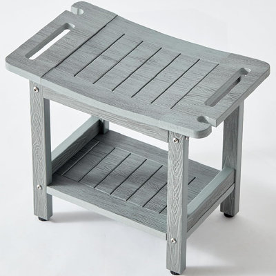 Banc de douche étanche avec poignées, tablette de rangement et support pour pommeau de douche