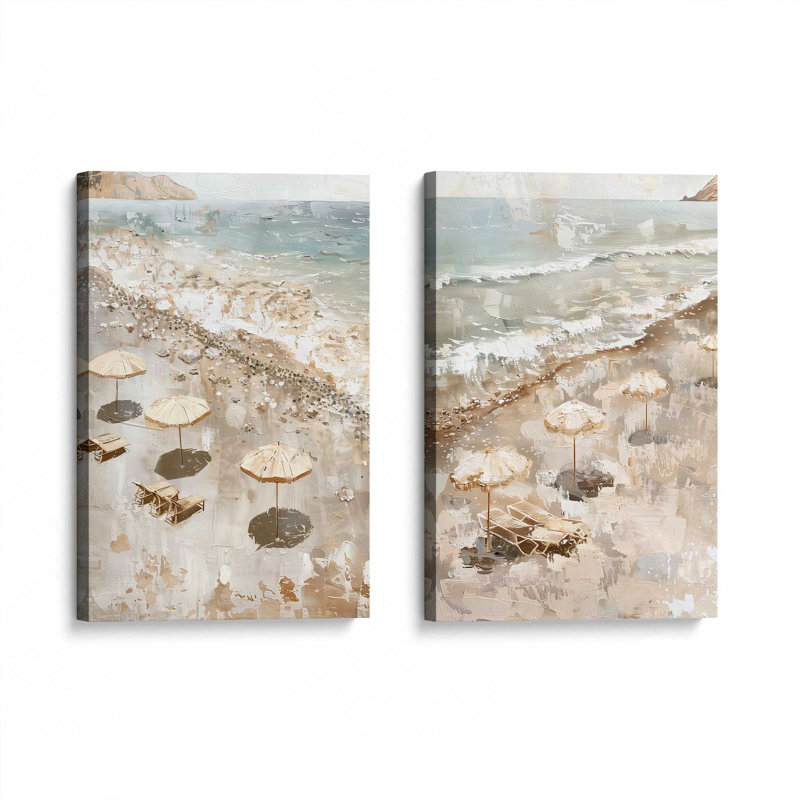 Ensemble de 2 estampes Seaside Umbrella Calm v2, 36 po x 24 po, Toile tendue