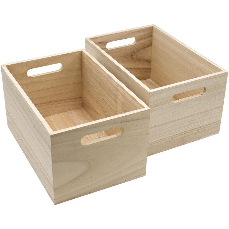 Caisses en bois non finies - bacs de rangement, boîte en bois pour rangement de garde-manger, garde-robe, artisanat, organisateurs d'armoires, contenants (paquet de 2)