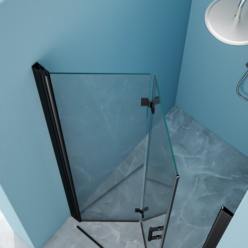 Porte de douche pliante sans cadre avec verre trempé l 34 po x H 72 po, Noir mat