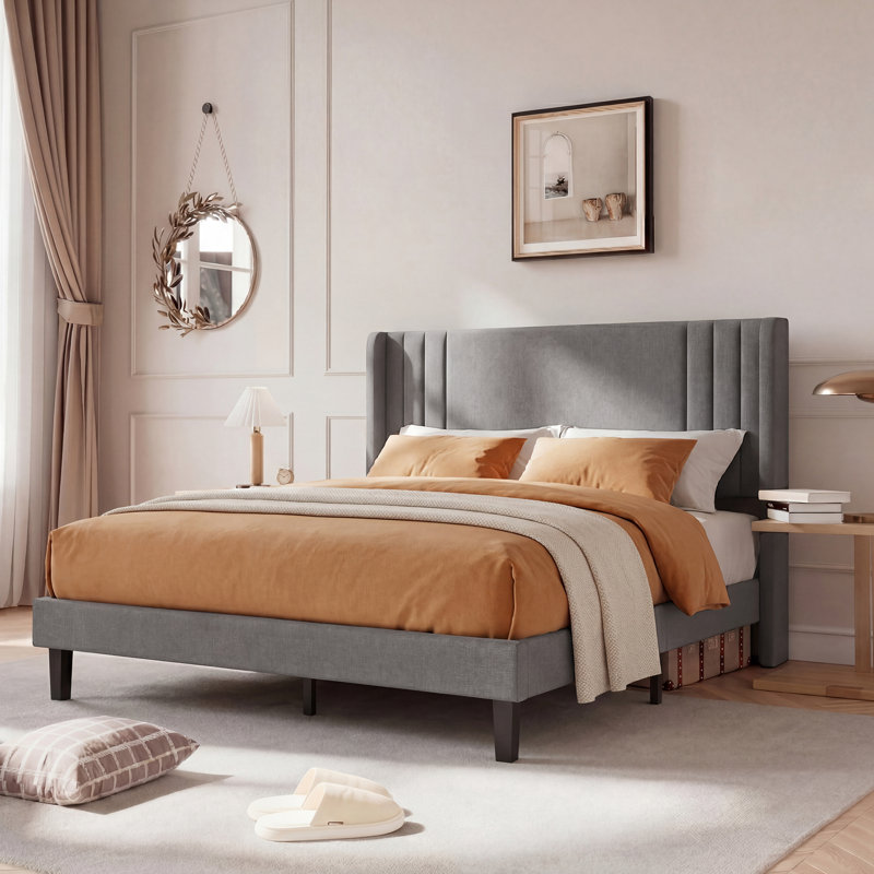 Upholstered Bed, European Double (140 x 200 cm), Grey