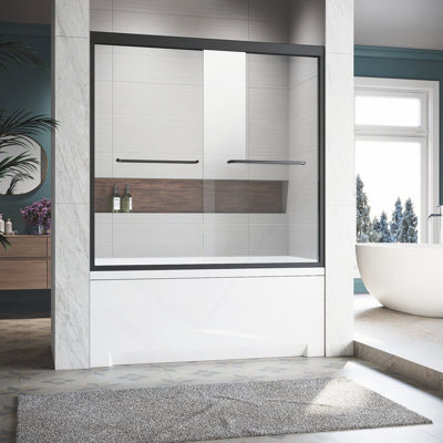 Porte de douche en verre de 56 à 60 po X P 62 po H, porte de baignoire double semi-sans cadre, verre trempé transparent certifié ANSI de la norme SGCC, poignées en acier inoxydable