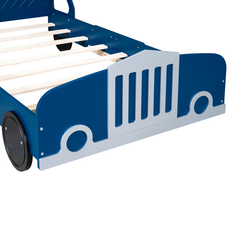 Lit plateforme simple avec roues bleues et structure solide - offre une base solide, une installation confortable et une expérience de sommeil