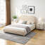 Structure de lit plateforme grand tapissier avec tête de lit arrondie à coins arrondis, lattes en bois, pieds en bois de chêne massif, tissu chenille, aucun sommier requis, assemblage facile, beige-1562522020