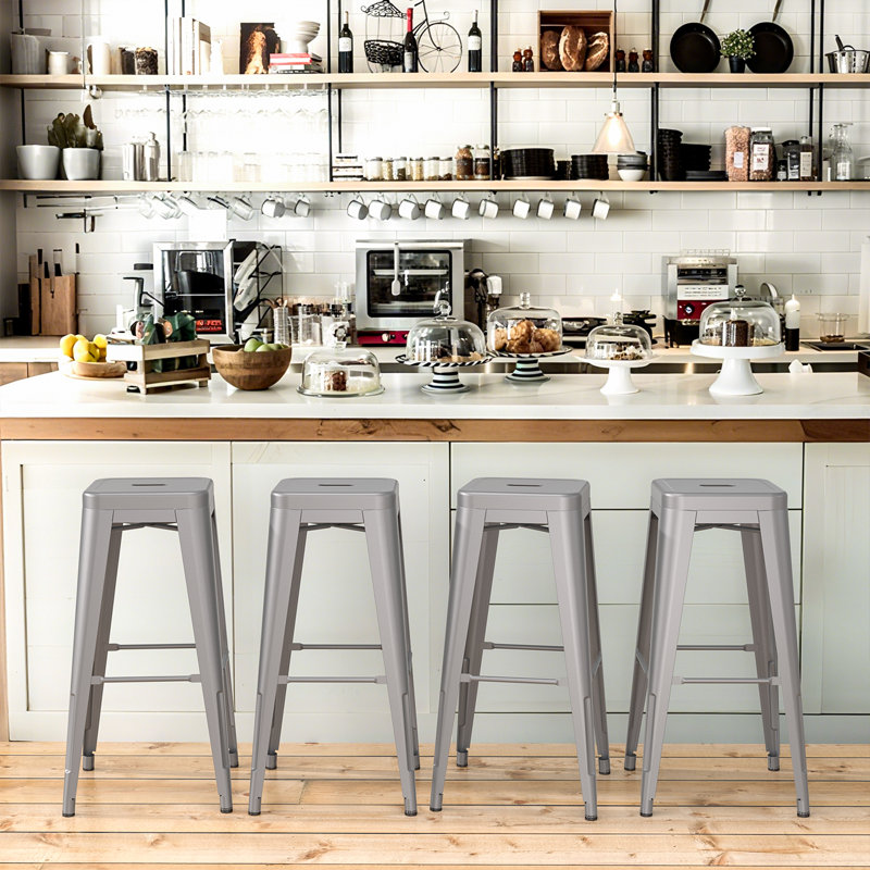 30 Inch Gray Metal Bar Stools,Count High Bar Stools,Set of 4, Bar Stool (30” Seat Height), Gray