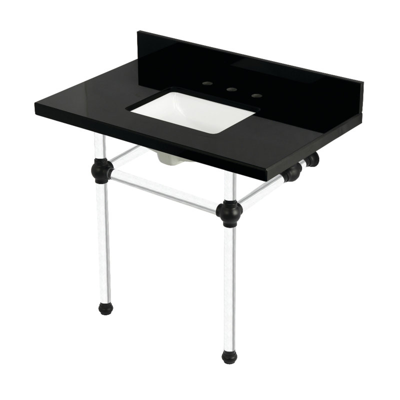 Lavabo de salle de bain rectangulaire en granite avec trop-plein Templeton Kingston, Noir mat