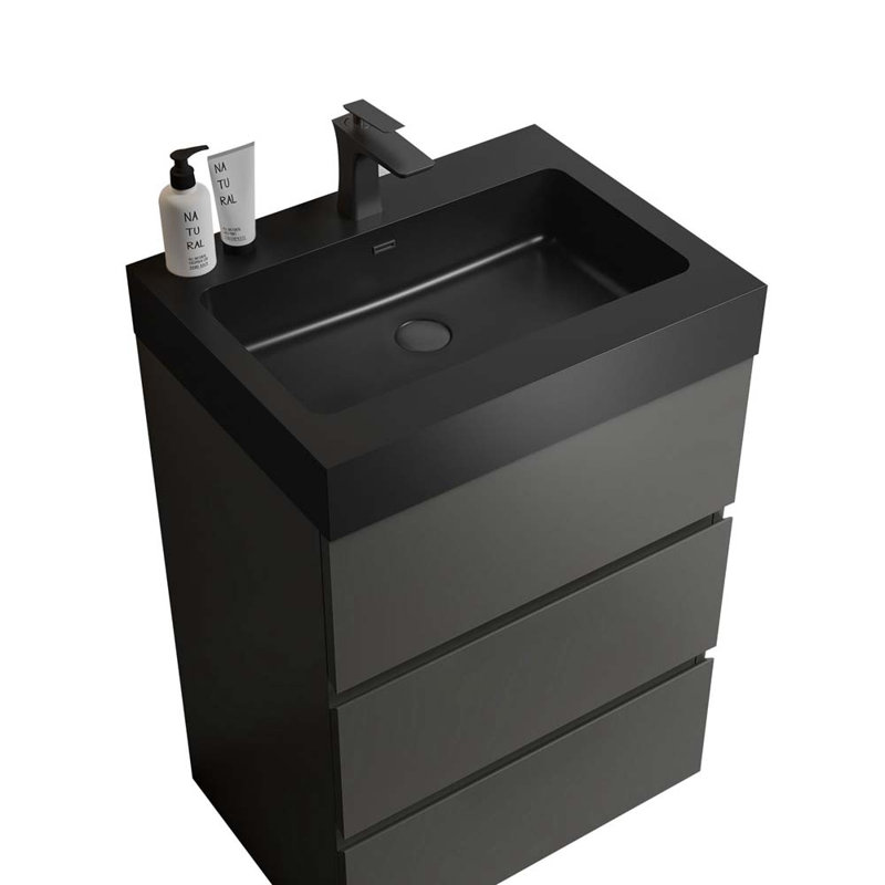 Ensemble de meuble-lavabo simple 24 po 24 po, Noir / gris