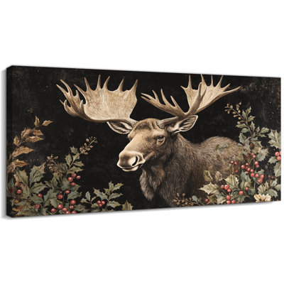Wildlife Winter Wall Art - Deer Pictures Wall Decor for Home, Majestic Animal Painting with Berry Accents, Canvas Wall Art for Living Room Decoration, Wrapped Pine Frame Artwork, 16×32 inches