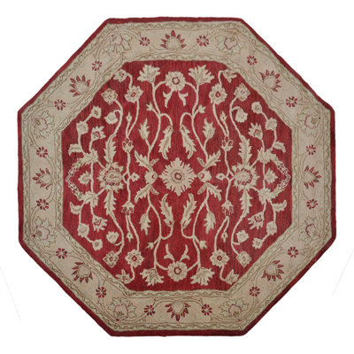 Hinnenkamp Hand Tufted Wool Eco-Friendly Area Rugs - Octagon, Red Gold Color, Oriental Design, High Pile Thick Handmade Anti Skid Area Rugs for Living Room, Bed Room