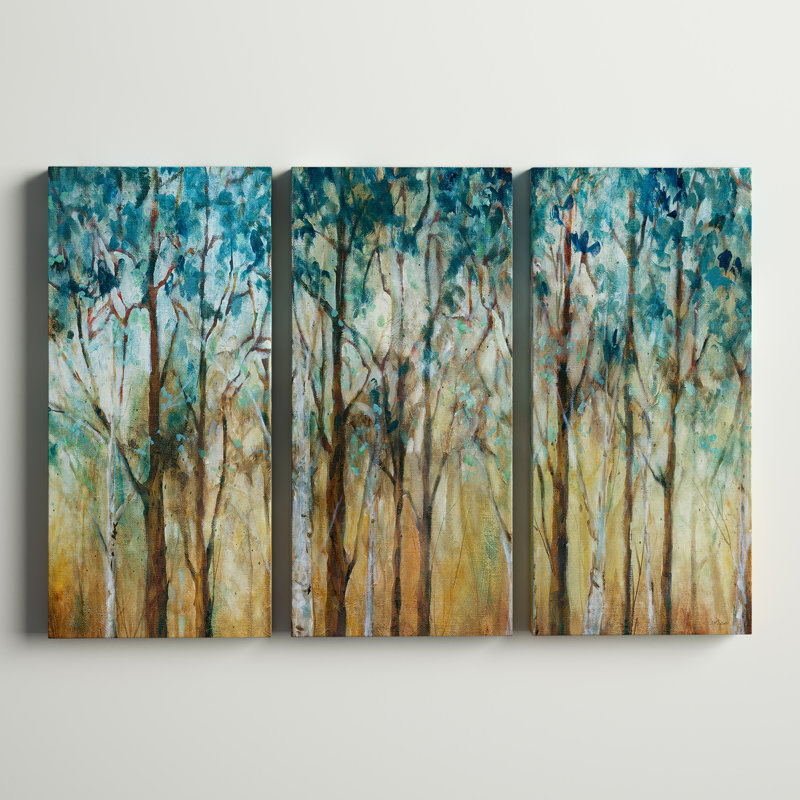 Sunlit Birch Grove - 3 pièces, reproduction d'art sur toile tendue, H 24 po x l 36 po x P 1,5 po