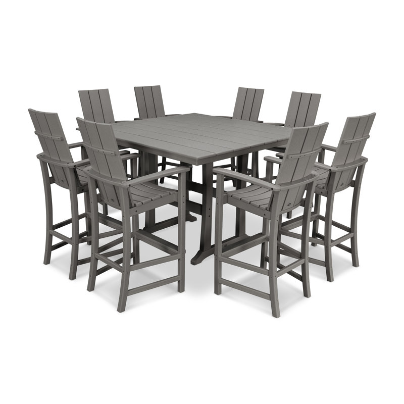 POLYWOOD Modern Adirondack 9-Piece Farmhouse Trestle Bar Set, Slate Grey