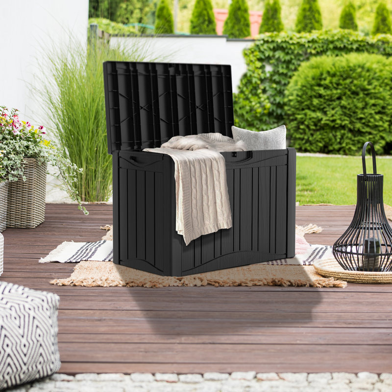45Gallons Water Resistant Resin Lockable Deck Box, Black