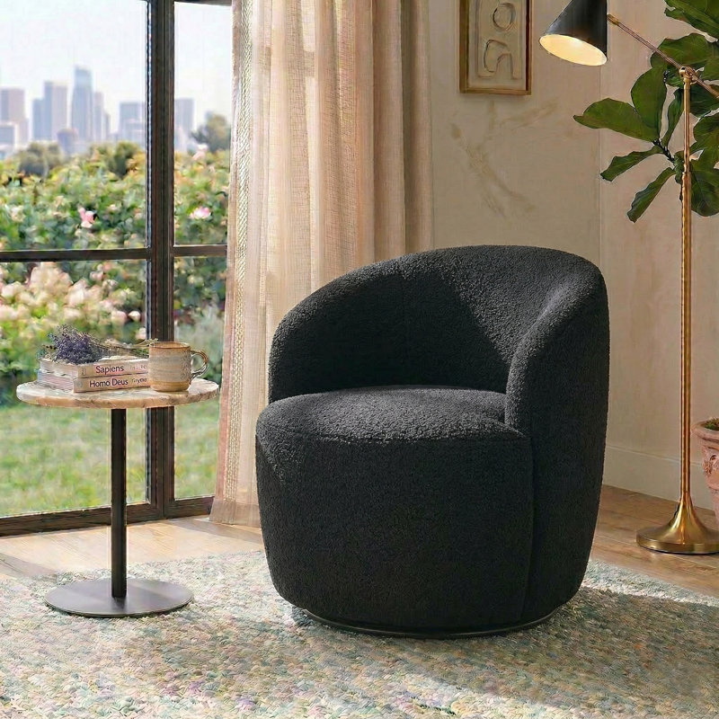 Teddy Fabric Swivel Accent Armchair Barrel Chair, Black