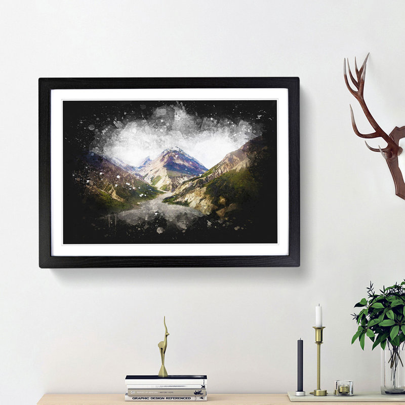 Path Through the Mountains - Picture Frame Graphic Art Print, 62cm H x 87cm W x 2cm D, Black Framed