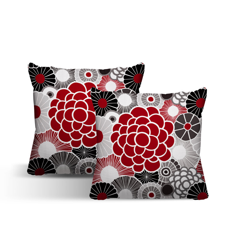 Floral Outdoor Reversible Throw Pillow, 19W" x 19H", Red