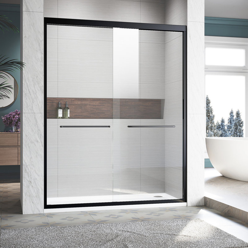 50-54 In. W X 72 H Sliding Shower Glass Door, Adjustable Semi-, Thick Clear Tempered Glass, Stainless Steel 304 Handles, Black Door 50 - 54 In., Semi- Adjustable, Finish