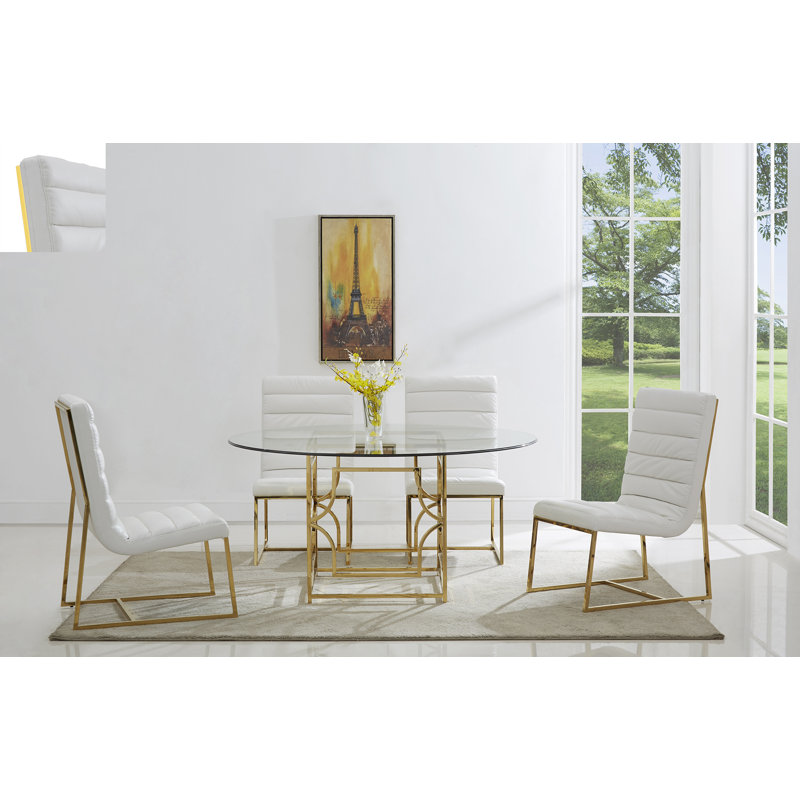 Mia Round Glass Pedestal Dining Table , Gold, 30" H x 54" L x 54" W