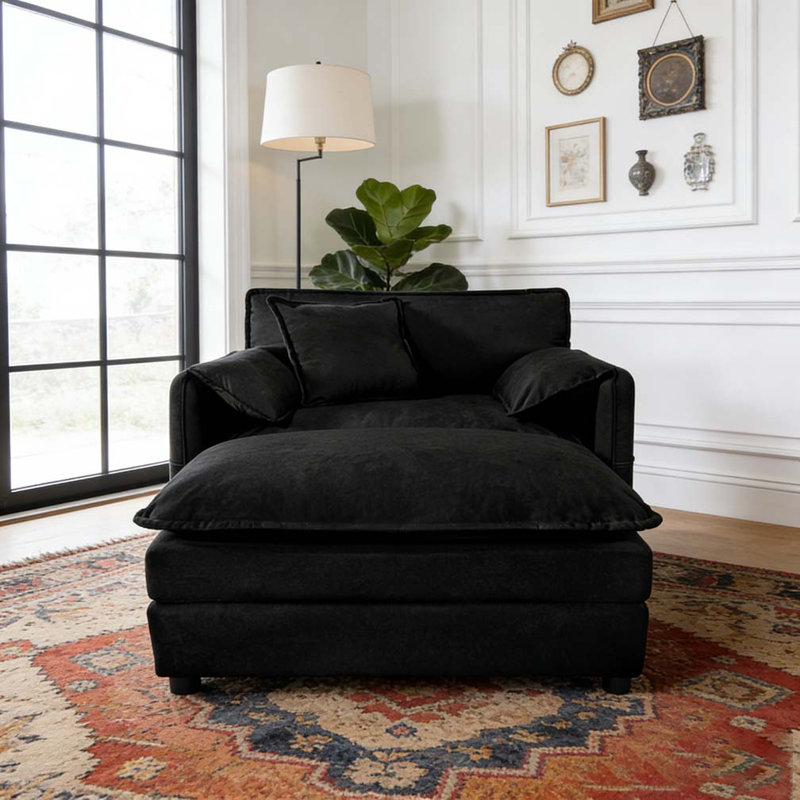 Fauteuil inclinable surdimensionné de 57,48 po avec repose-pieds mobile, Noir