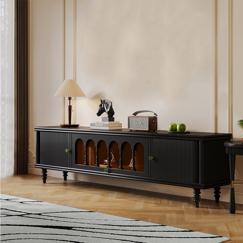 Meuble télé de style médiéval, 94.49", Noir, noir, noir, noir