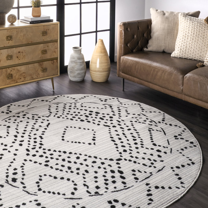 Tapis noir / ivoire Catoosa, Rond 6 pi