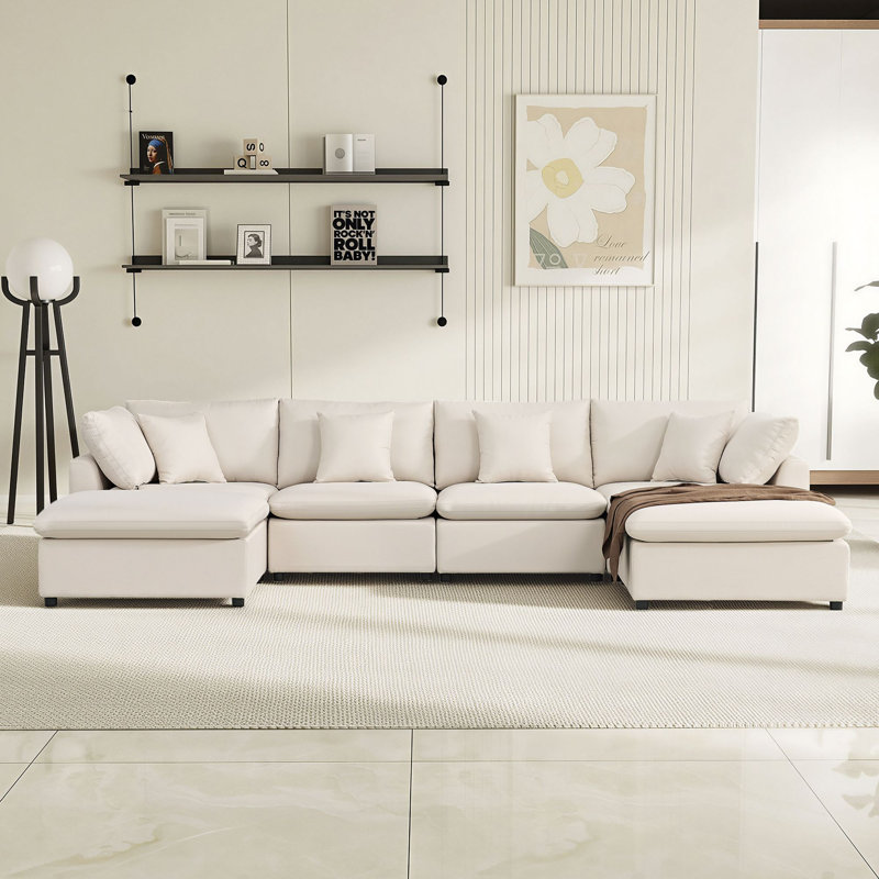 Canapé modulaire en L 6 pièces avec abattant, accoudoirs à plateau-coussin et rembourrage moelleux de 6 pièces, Gris chenille