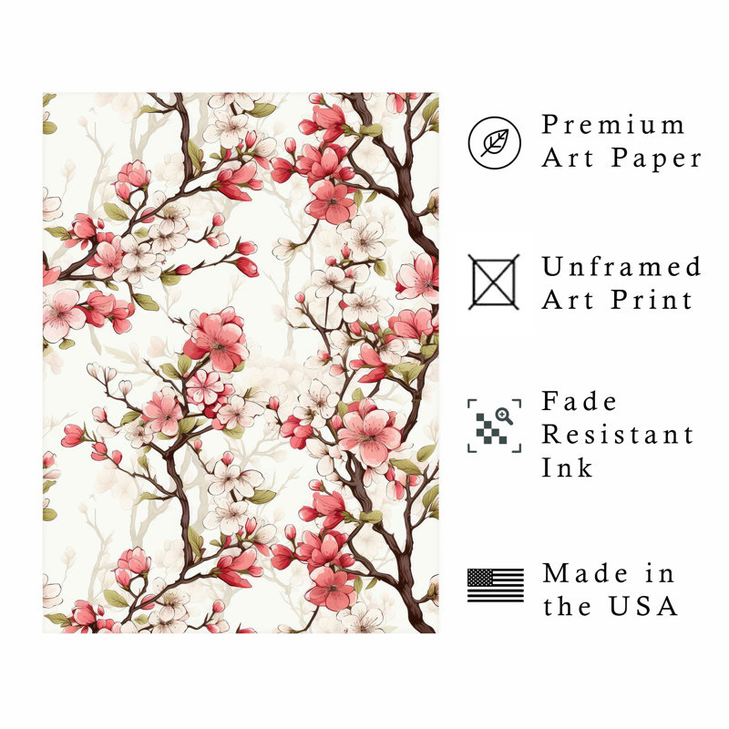Impression florale de fleur de cerisier Sakura asiatique non encadrée, H 7 po x l 5 po