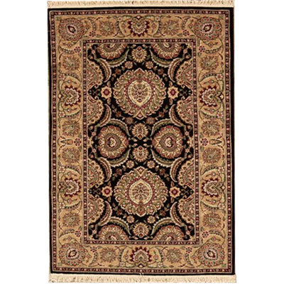 Tapis oriental noir / ivoire en laine noué à la main Manchuria