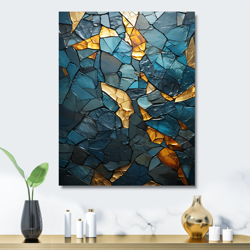 Décoration murale mosaïque de pierre jaune et grise I, H 20 po x l 12 po x P 1 po