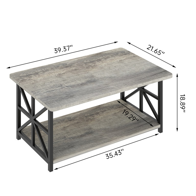 Faux Marble Top Rectangular Coffee Table With Black Metal Frame, 2 Tier Coffee Table With Storage Shelf, Rectangular Center Table For Living Room Modern Style For Living Room, Office, Balcony