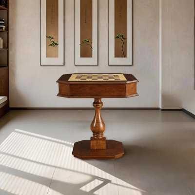 Kasparov Wood Pedestal Game Table With Backgammon Board Top And Storage Drawer, Cherry Finish(Game Board Reversible)