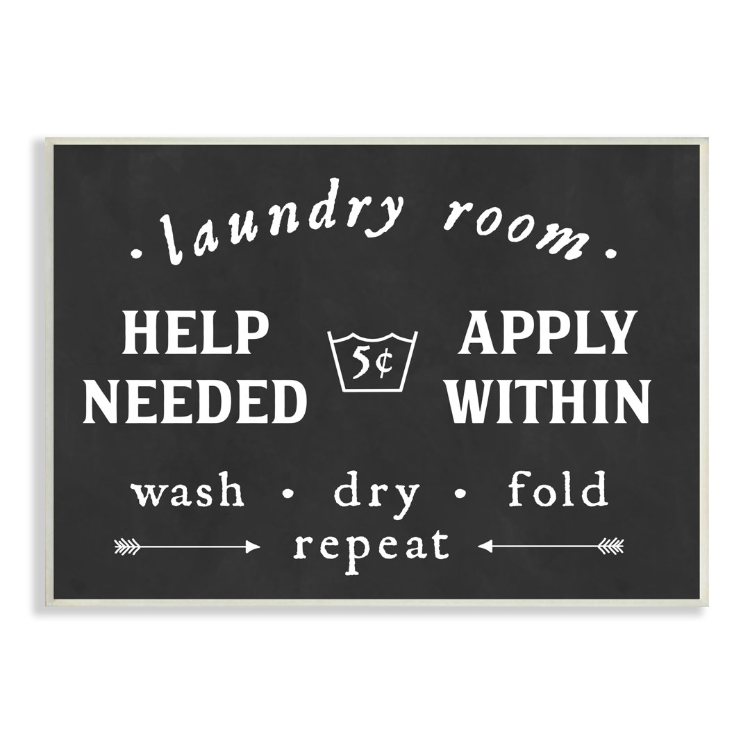 Vintage Help Wanted Laundry Room Sign by Title Black White Oversized Wall Plaque Art by Lettered and Lined - Textual Art Print Stupell Industries