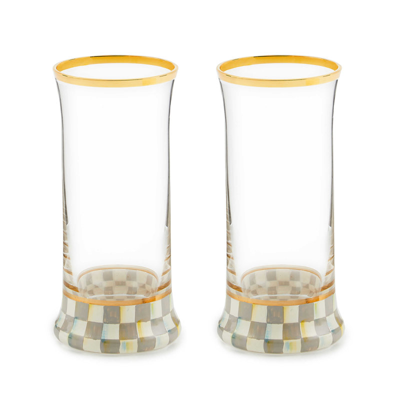 Sterling Check Highball Glass, Set Of 2