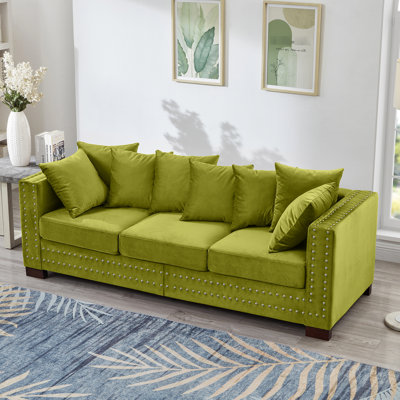 Canapé en velours 3 places au design moderne, clous carrés argentés, ressorts ensachés pour plus de confort, housses amovibles, structure en bois massif et velours sous le rangement, siège, accoudoirs, sièges,