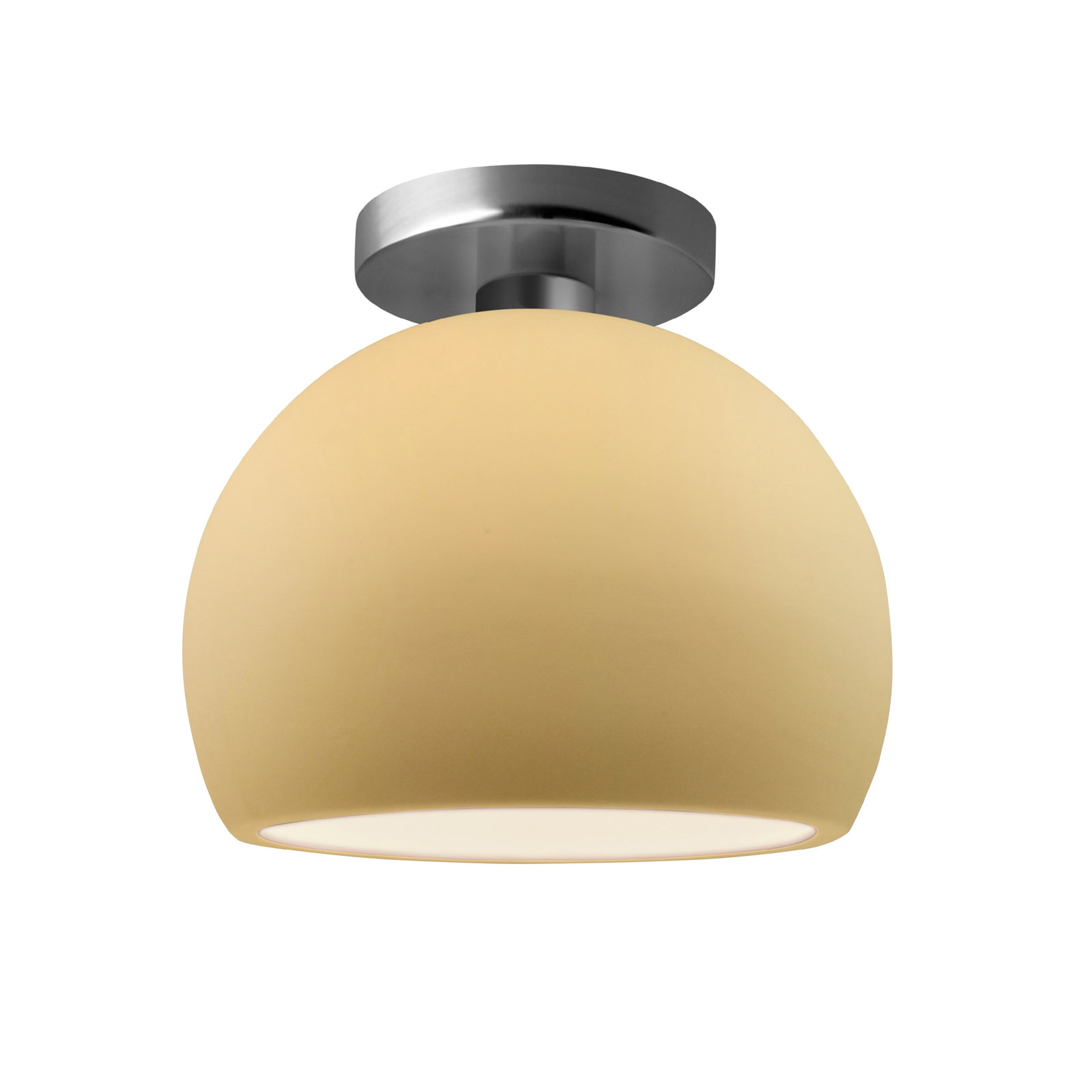 Single Light Ceramic LED Semi Flush Mount, 7" H x 7" W x 7" D, Muted Yellow, Brushed Nickel