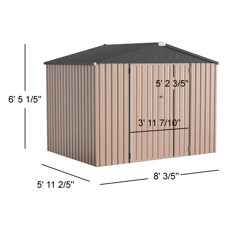 8 Ft. W x 6 Ft. D Metal Storage Shed, Brown