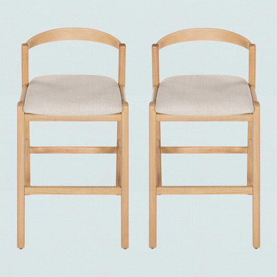 Tabouret de bar d'intérieur en bois d'hévéa, revêtement beige, ensemble de 2
