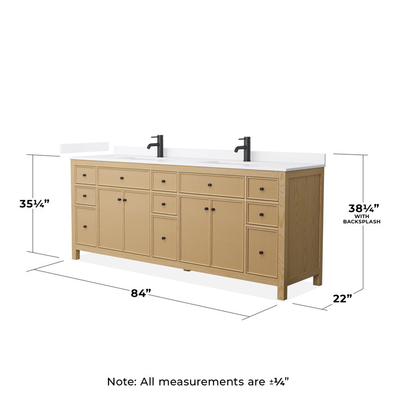 Pendry 84" Freestanding Double Bathroom Vanity with Quartz Top, Matte Black