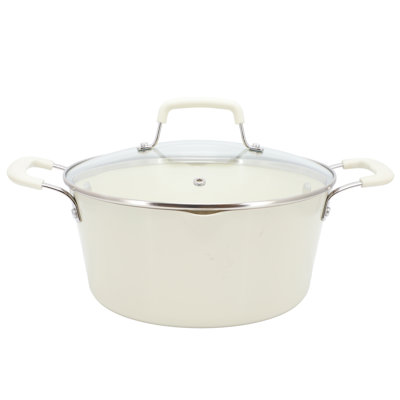 Martha Stewart Heathland 4.4 Quart Aluminum Ceramic Nonstick Dutch Oven with Lid in Linen