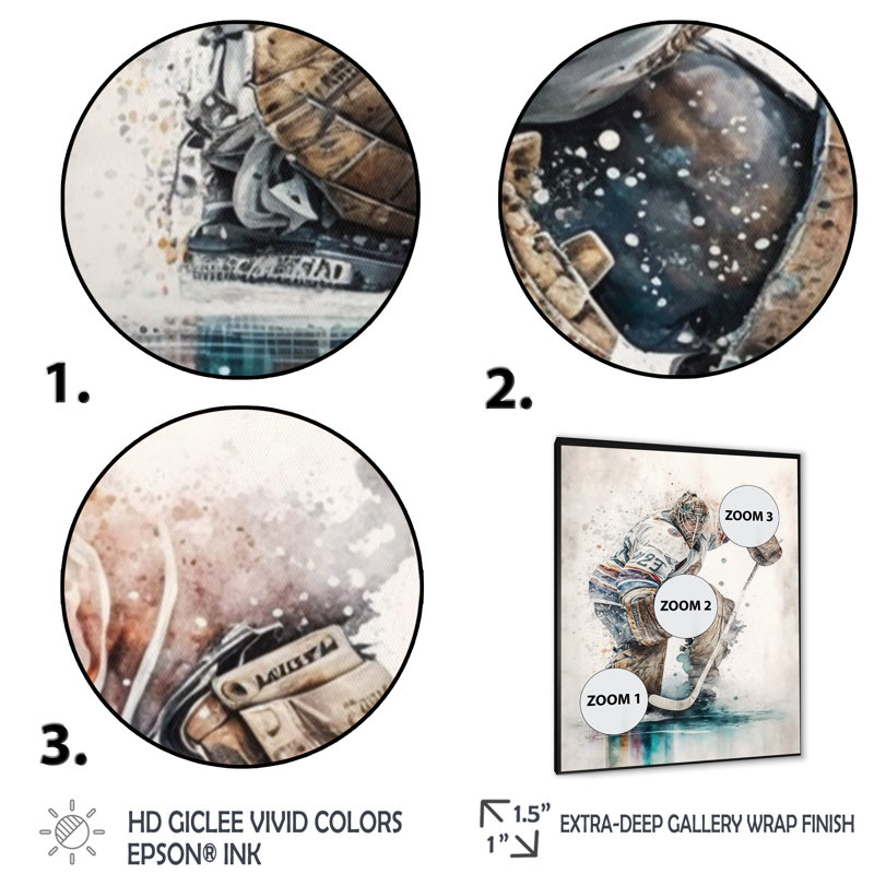 Hockey Gardien pendant le jeu III - Impression sur toile, H 32 po x l 24 po x P 1 po, Cadre photo noir