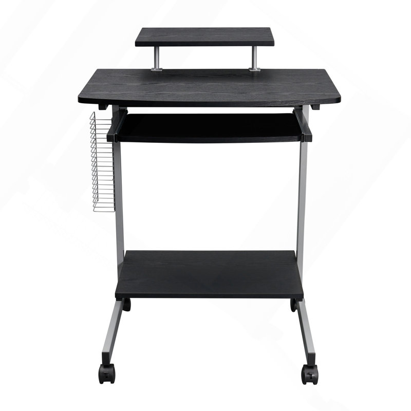 Chariot d'ordinateur compact avec rangement, espresso