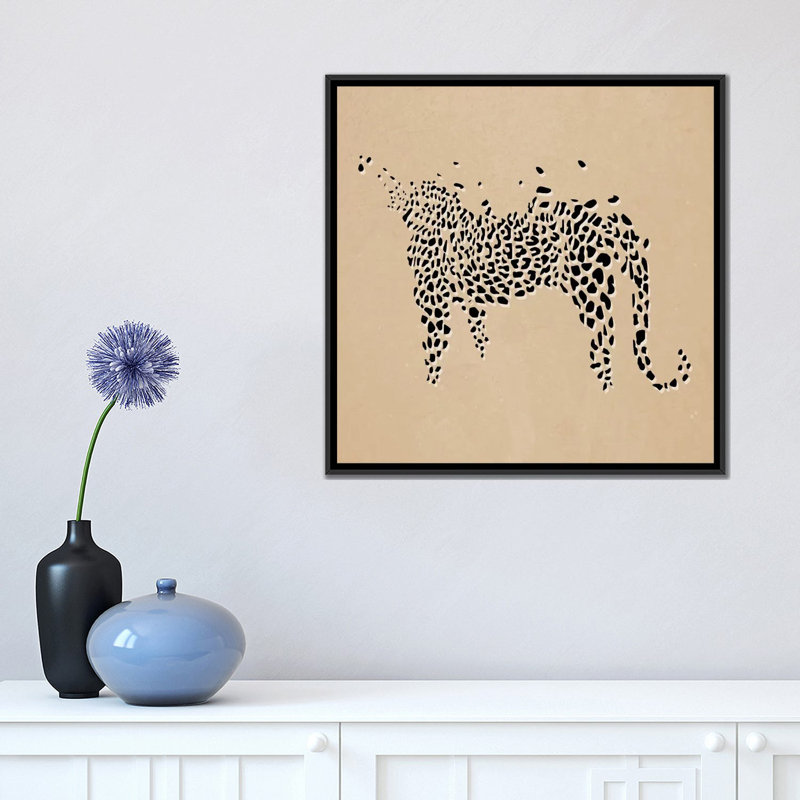 Albree Modern Leopard, impression sur toile, H 18 po x l 18 po x P 1,5 po, Toile avec cadre noir, Pas de tapis