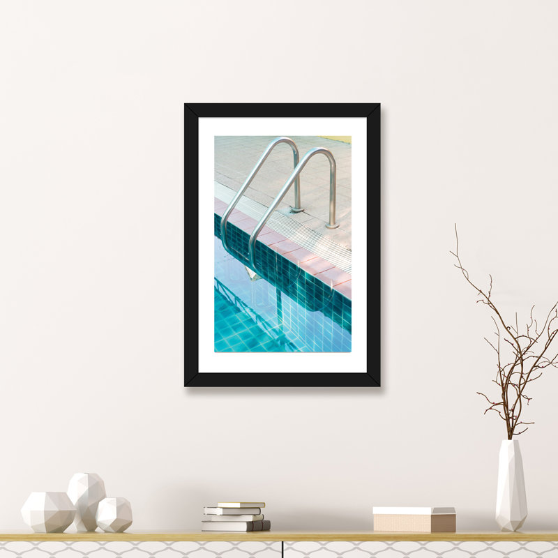 « rétro piscine piscine »-impression photo, H 24 po x l 16 po x P 1 po, Papier avec cadre noir