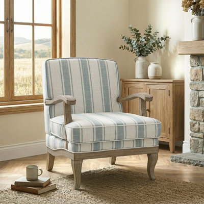Amilio 28" W Farmhouse Striped Upholstered Armchair with Solid Wood Frame