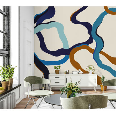 Abstract Blue Brown Wavy Lines Wallpaper