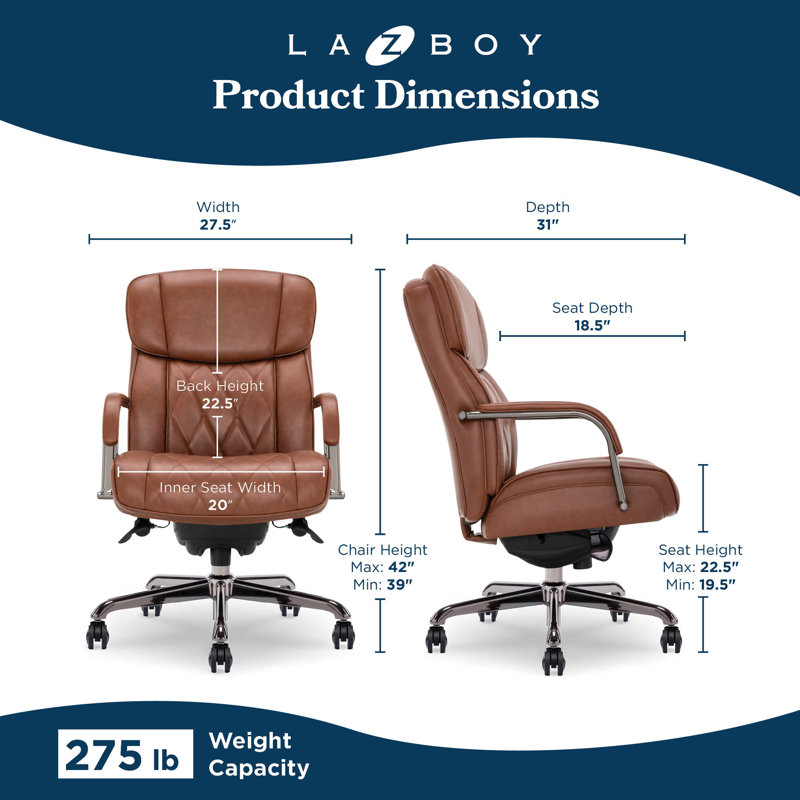 La-Z-Boy Symphony Executive Office Chair, Diamond-Tufted Seat and Back, Pocket Coil Cushion, Cognac, Graphite
