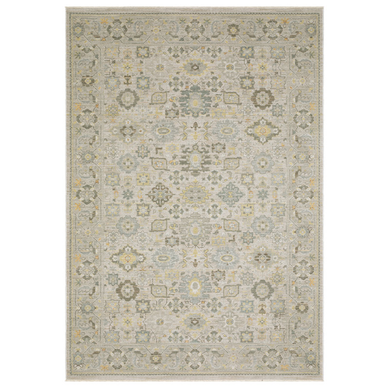 Tapis beige / bleu à motif floral Kula Global, Rectangle 6'7" x 9'9"