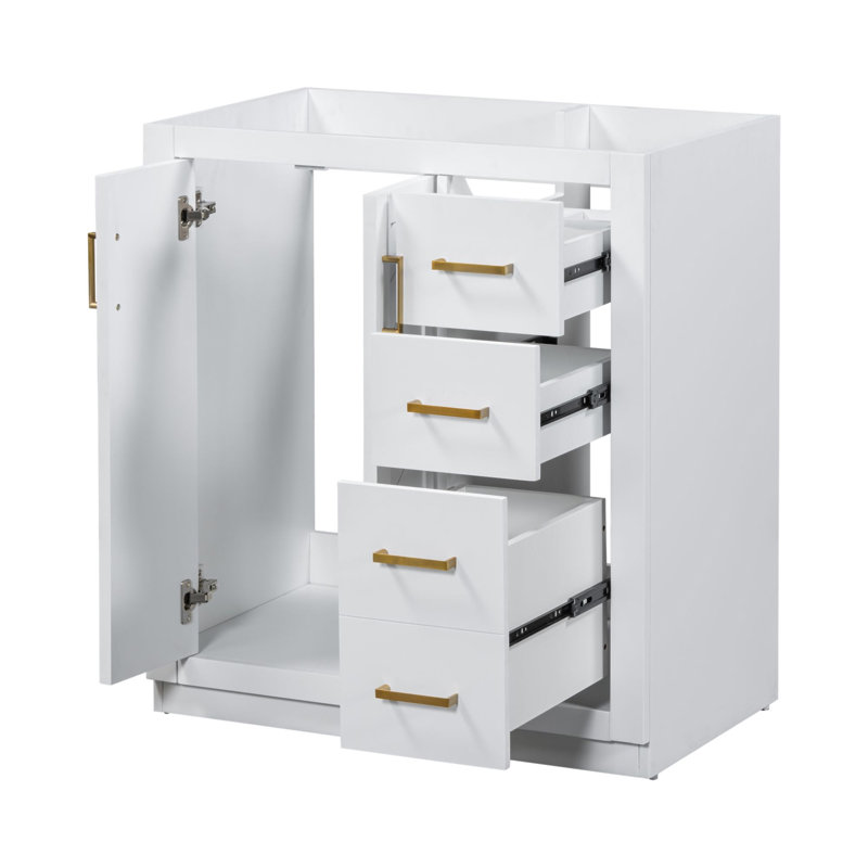Base de meuble-lavabo simple 29,53 po seulement, Blanc, Or brossé