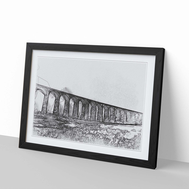 The Ribblehead Viaduct in Yorkshire in Abstract - Picture Frame Graphic Art Print, 40cm H x 60cm W, Black