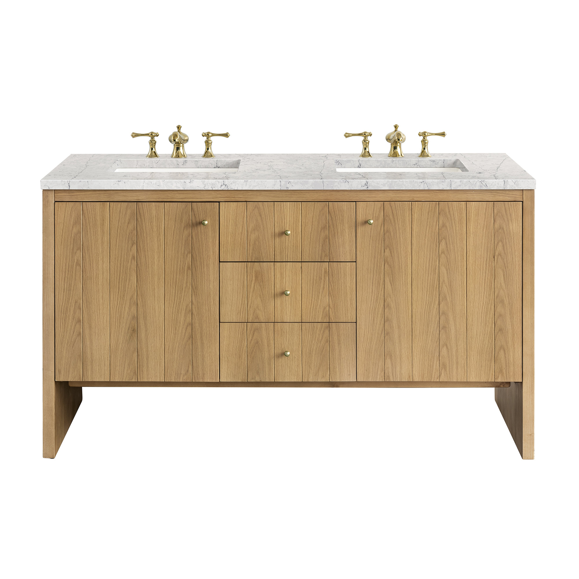 Hudson 60" Double Vanity, FreePower Wireless Charger, Light Natural Oak, Eternal Jasmine Pearl